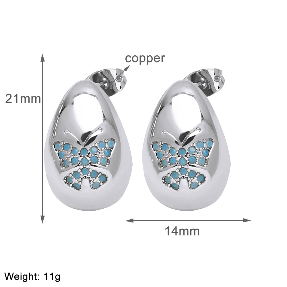 1 Pair Simple Style Water Droplets Plating Copper Zircon 18K Gold Plated Ear Studs display picture 11