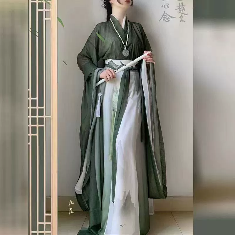 Женская ханьфу 24 новая Wei Jinfeng с принтом, широкие рукава, стиль северных и южных династий, взрослый комплект на осень и зиму, супер фея Gucai