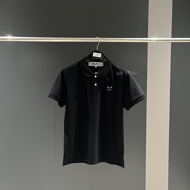 Conjunto de pareja Chuanjiuplay con bordado de corazón, camiseta polo con corazón apilado, camiseta de manga corta unisex para parejas