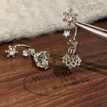 精致高级感爆闪雪花铃铛吊坠马蹄环耳钉女耳坠耳饰」