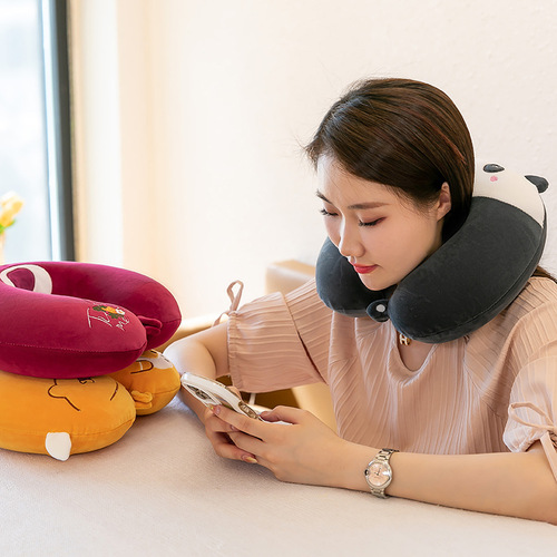 Memory foam neck pillow U-shaped pillow neck cervical spine pillow cartoon nap airplane train sleeping artifact