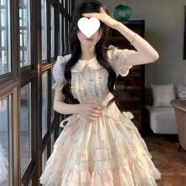 奶甜温柔碎花娃娃领连衣裙夏季少女感超仙气质减龄收腰系带公主裙