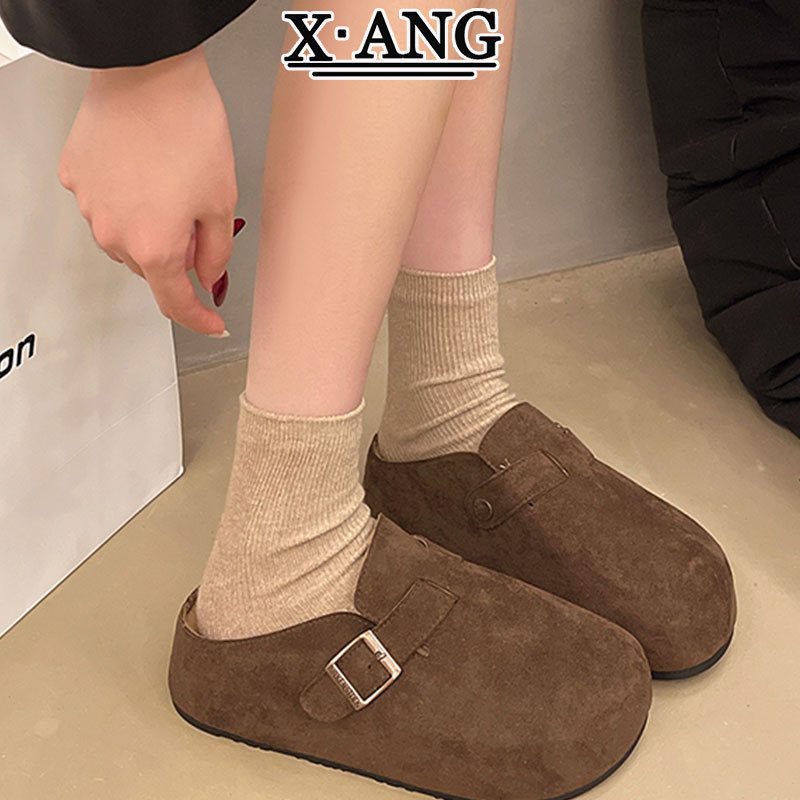 5cm厚底牛皮版勃肯鞋子女包头外穿半拖鞋2025秋季新款一脚蹬单鞋|undefined