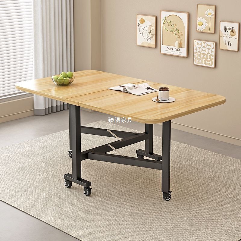 Mesa plegable, mesa de comedor doméstica pequeña, mesa de comedor móvil con ruedas, mesa de comedor de alquiler simple, mesa deslizante
