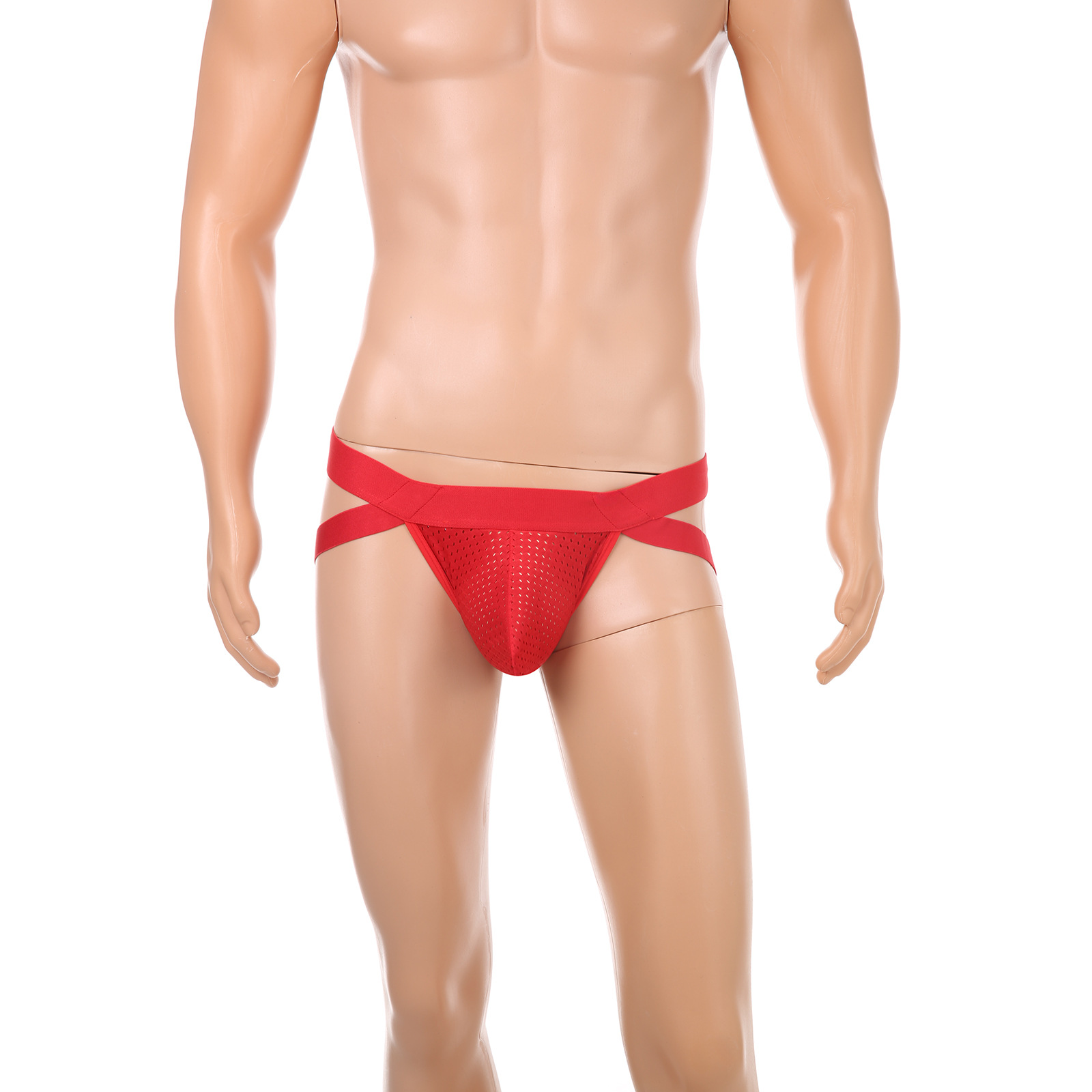 Cross-Border Aliexpress Sexy Metal Ring Double Thong Men's Lingerie Low-Rise Mesh High-Elastic Bondage Thong