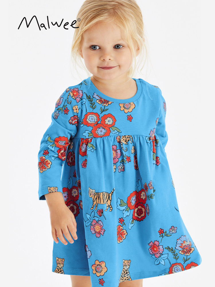 En stock malwee vestido para niños otoño camisa de fondo de manga larga de cuello redondo para niños europeos y americanos vestido de princesa occidental