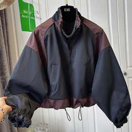 小个子废土风感撞色拼接立领设计感冲锋衣女春秋宽松外套