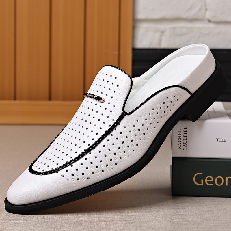 Slippers Business Men's Shoes Office Outfit Men's Slip-on Leather Shoes Increased Muller Shoes Genuine Leather Men's Half Slippers