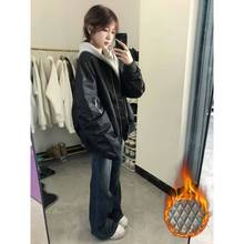 美式复古黑色棒球服棉衣冬季加厚外套女潮牌宽松休闲潮流百搭夹克