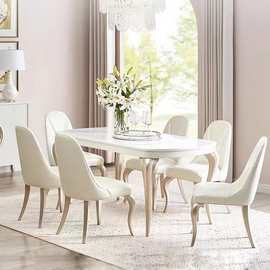 美式轻奢实木餐桌法式大理石餐厅大小户型餐桌椅组合家用餐厅家具