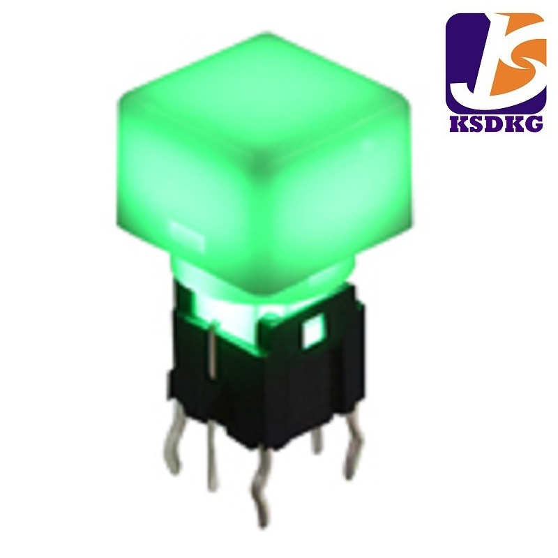 绿色带灯轻触按钮开关 方形帽LED灯轻触开关  立式带灯按键开关