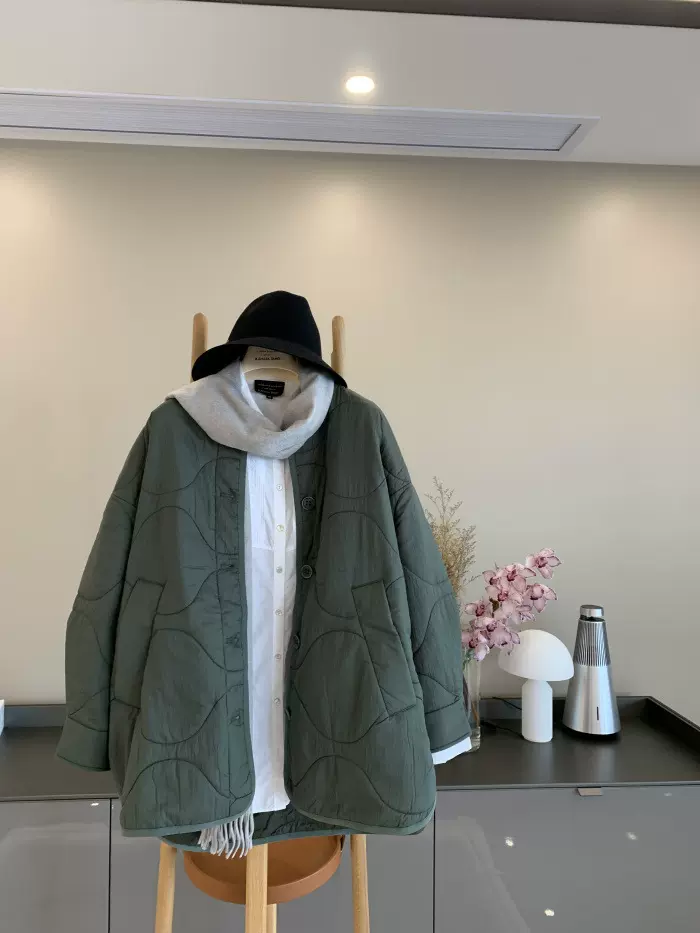欧洲站2023秋冬新款菱形绗缝压纹优雅保暖轻盈柔软棉服外套女