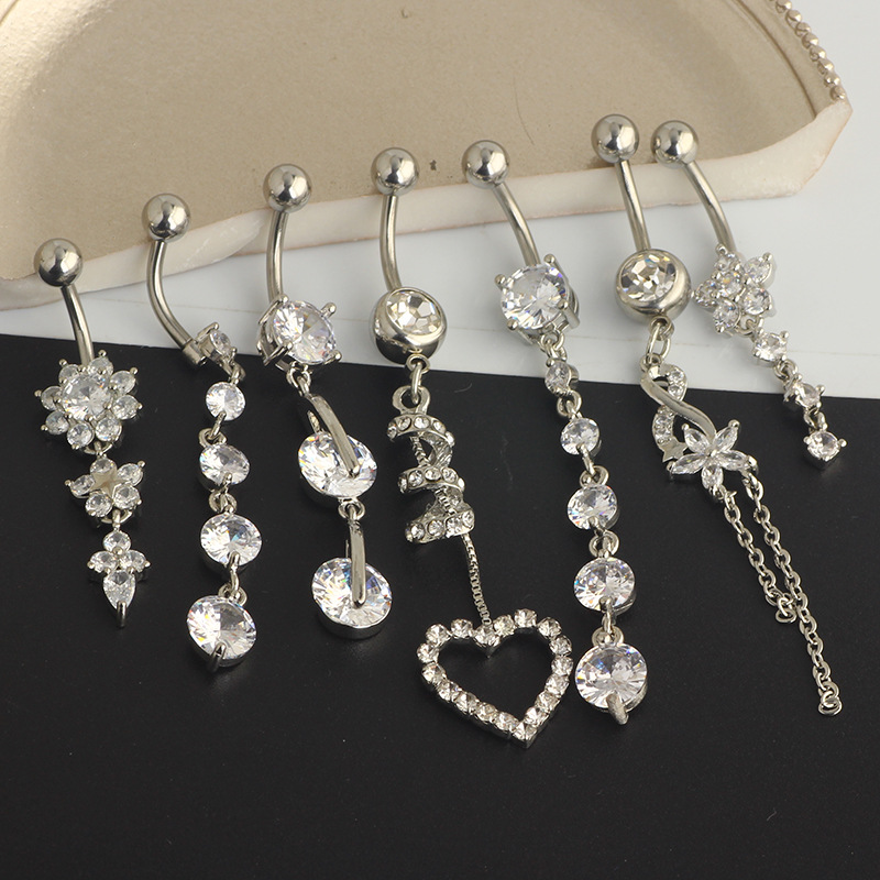 9g Weight Belly Ring Classification Belly Rings Piercing Type 1 Piece 1 Set Belly Rings Simple Style Shiny Heart Shape 304 Stainless Steel Belly Rings