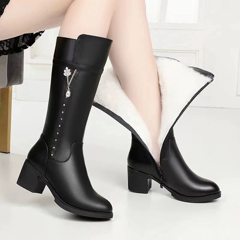 Высокие зимние сапоги Martens (женские), подкладка из флиса, модный черный, EU 35–40
