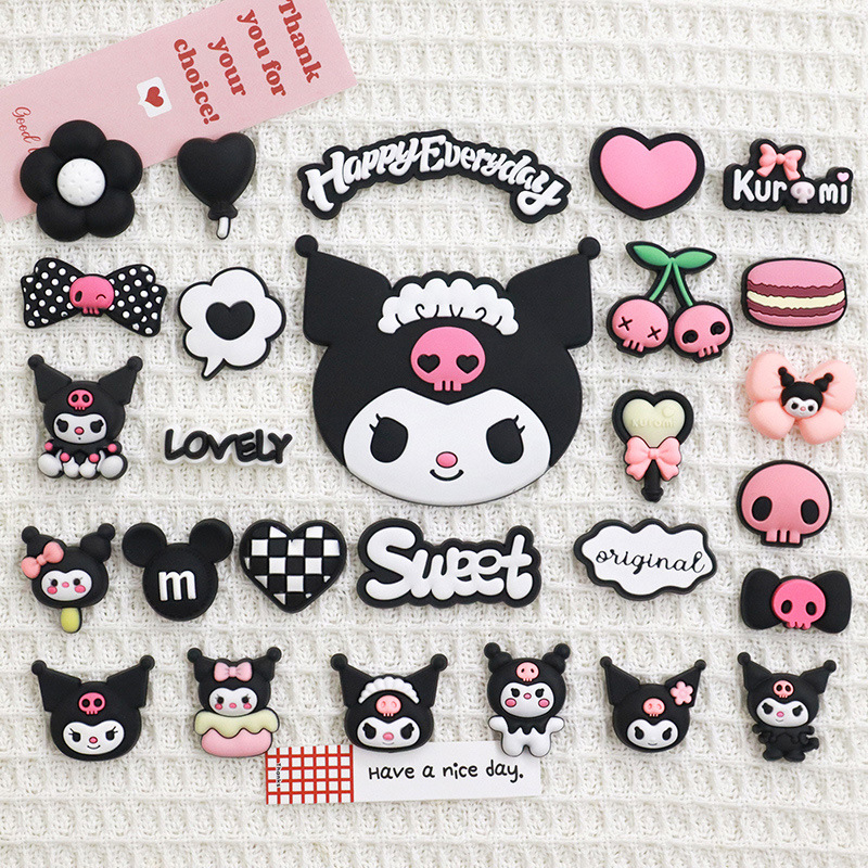Zapatillas de marca de dibujos animados negros Kulomi accesorios DIY caso de teléfono PIAD conjunto de clipes de cabello decoración de PVC adhesivo suave