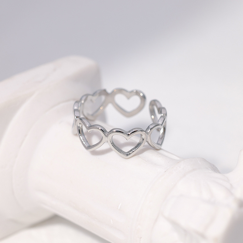 Sweet Heart Shape Stainless Steel Plating Hollow Out Open Ring 1 Piece display picture 4