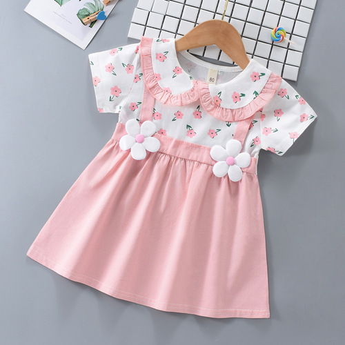Ladies' summer dress for little girls, children's baby cute two-piece dress, unisex short-sleeve princess dress, 2024 new children's clothing