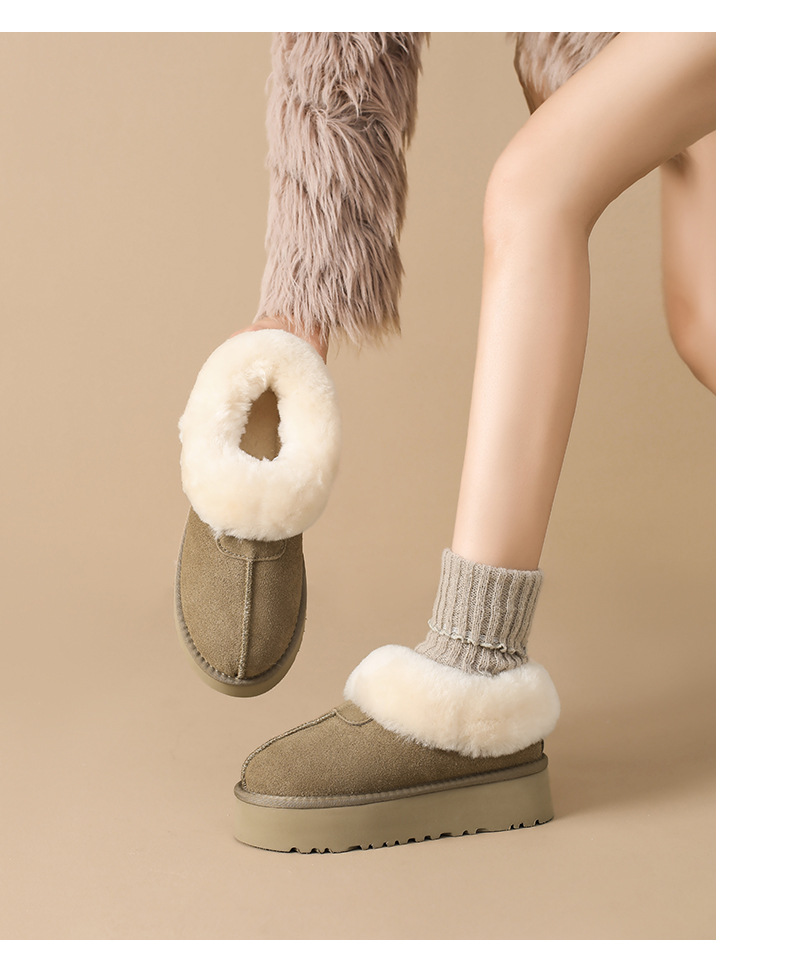 Novos sapatos de algodão quente com sola grossa e lã e botas de cano curto de couro e lã grossa_voghion.com