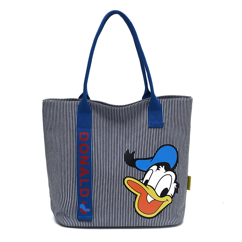 Cartoon lindo gran capacidad bolso de mano para mujeres nueva moda tela rayas simple bolso de hombro de viaje