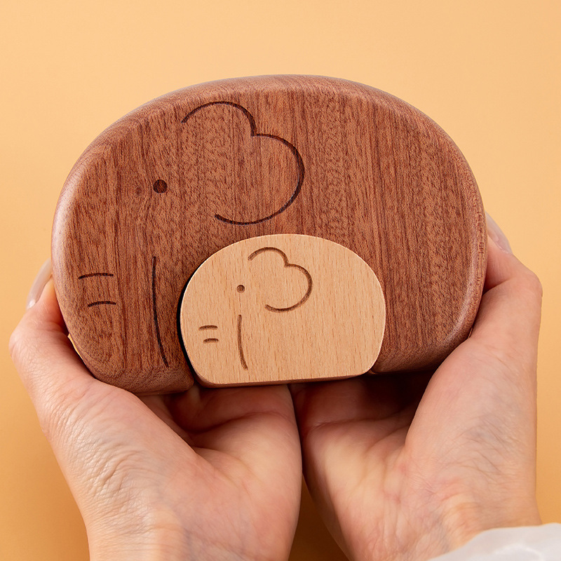 Casa de caja de dientes de leche de elefante de alta calidad, caja de madera creativa para bebés y niños pequeños, dientes de leche de cabello fetal, caja de madera conmemorativa