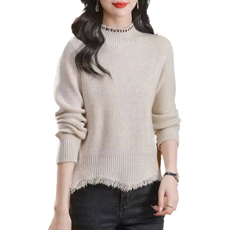 Suéter corto con bordas para mujeres otoño y invierno 2025 nueva moda de camisa de cintura alta pequeña camisa de punto de cuello medio alto image 5
