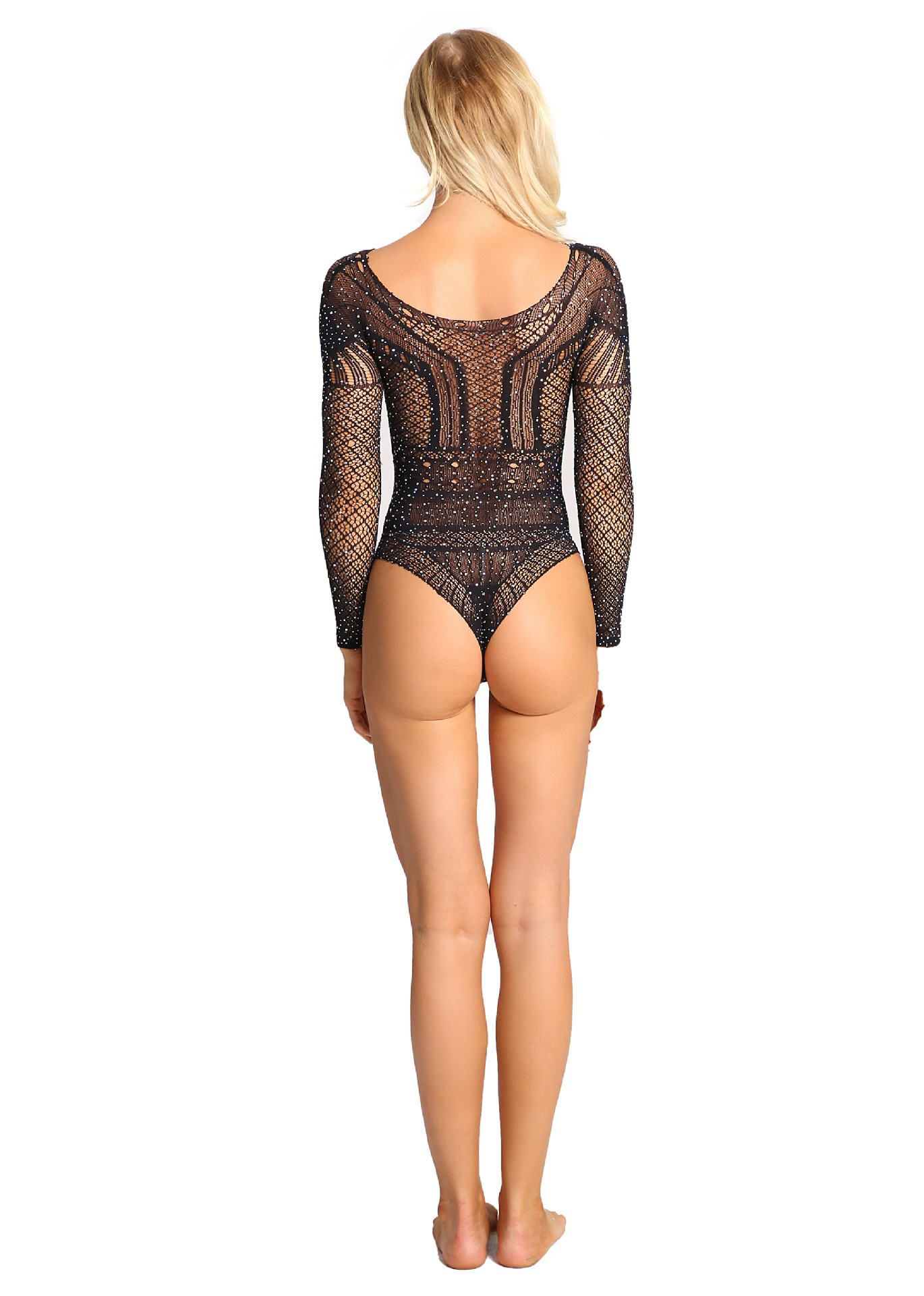 Grenzüberschreitende neue heiße Strass-Overall aus europäischem und amerikanischem Jacquard sexy Dessous aushöhlen einteiliges Mesh sexy Mesh_voghion.com