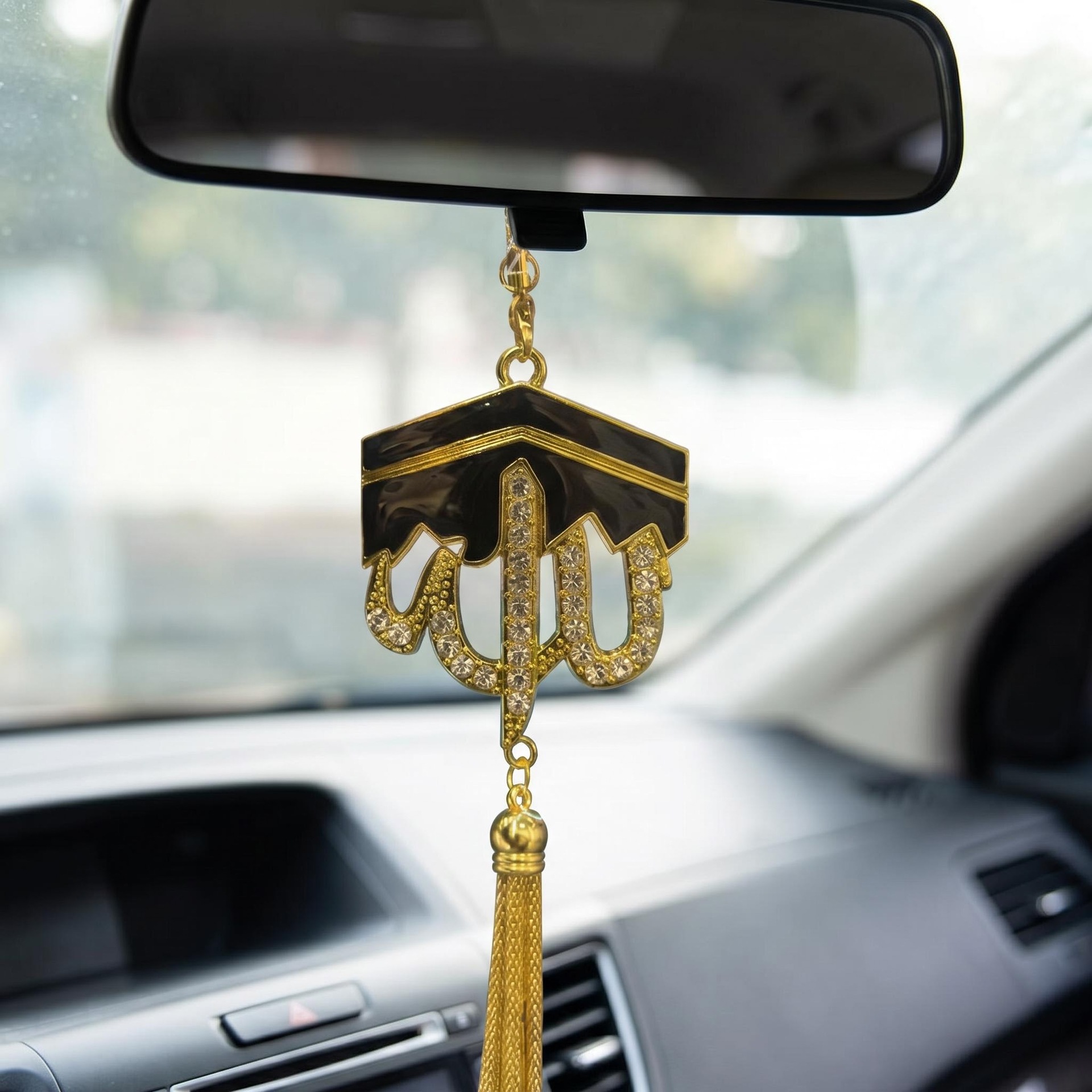 Cross-Border Middle East and Southeast Asia Zinc Alloy Tianfang Zunming Diamond-Encrusted Hollow Design Car Rearview Mirror Pendant Car Hanging Accessory Manufacturer