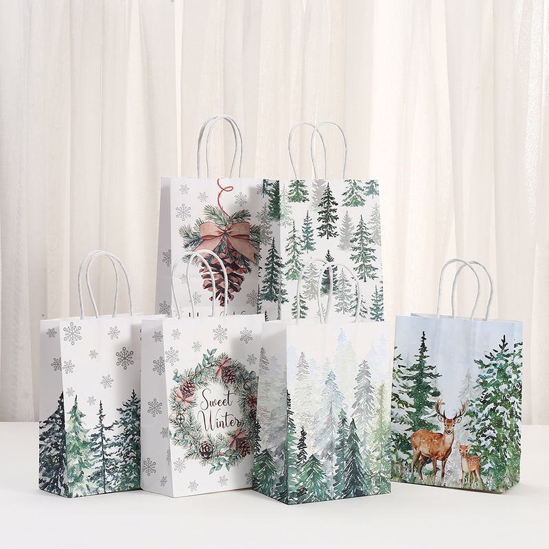 Candy Kraft Paper Gift Bags Wholesale Mall Takeaway Bags Pinecone Print Tote Bags Christmas Party Packaging Bags Candy Kraft Paper Gift Bags Wholesale Mall Takeaway Bags Pinecone Print Tote Bags Christmas Party Packaging Bags