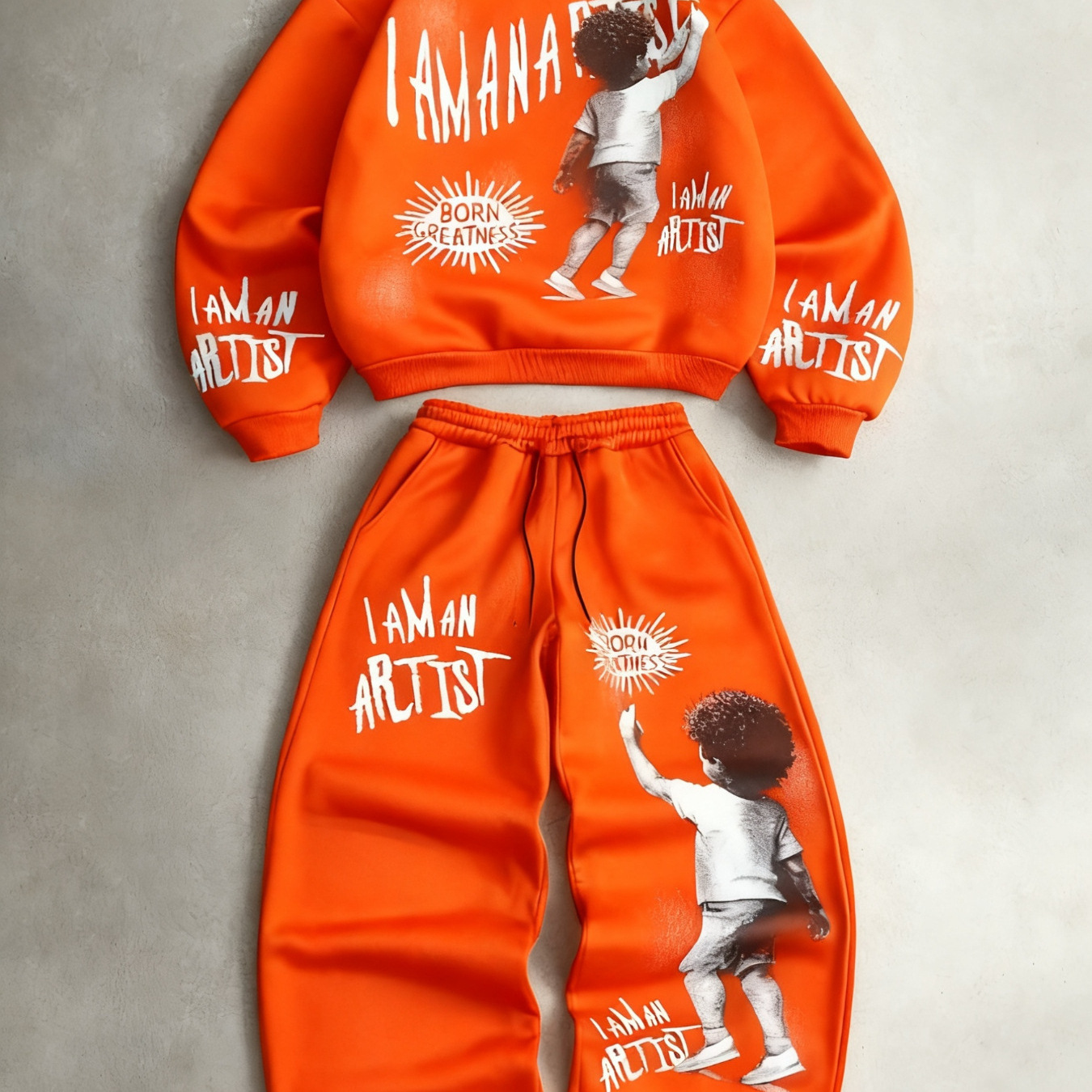 Bedruckter Herren-Trainingsanzug „I AM an ARTIST“: Stylischer Rundhals-Hoodie und Jogginghose – bequemes Zweiteiler-Outfit für Freizeit und Streetwear._voghion.com