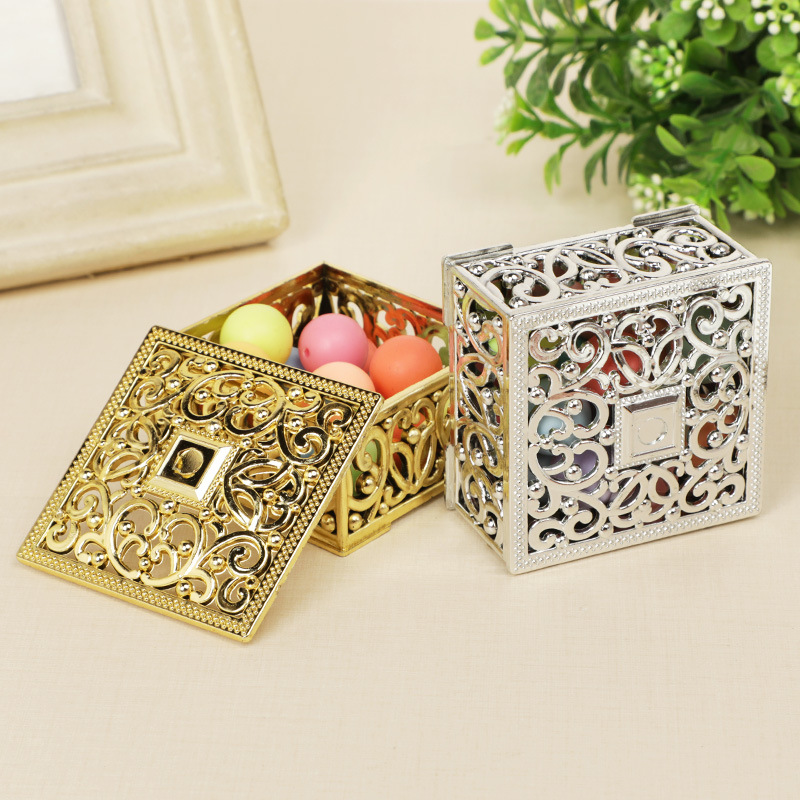 European gold and silver square candy box electroplated hollow…