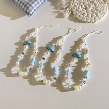 新款串珠手机链蓝色小鱼骨头配件手机挂绳淡蓝色系女款手机绳F43