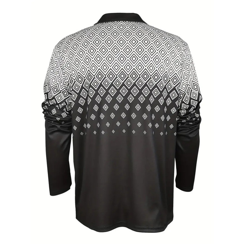 Simple retro geométrico blanco y negro patrón de degradado estampado 3D hombre casual de manga larga cremallera suelta camisa POLO