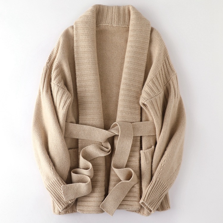 Europa y los Estados Unidos transfronterizos V-collar temperamento cardigan de punto 2024 otoño y invierno nuevo suéter largo y largo suéter chaqueta de mujer