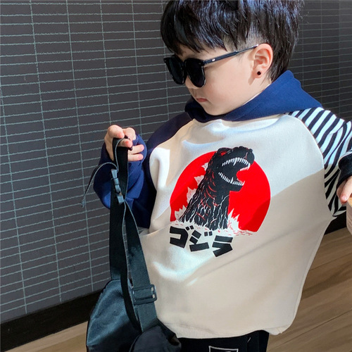 Children's hooded sweatshirt trendy brand  autumn and winter new baby velvet tops for boys and girls color-blocked jackets one-piece velvet
