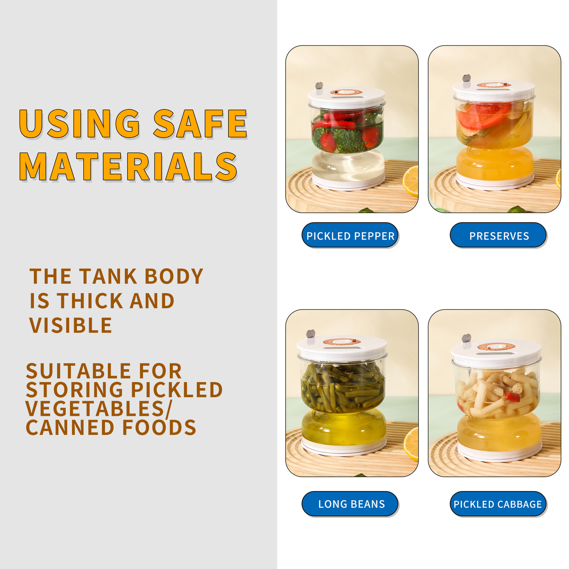 Home & Garden Pickle Jar kitchen dry and wet separation pickle jar with fork with exhaust hole with time mark hourglass pickle jar_voghion.com