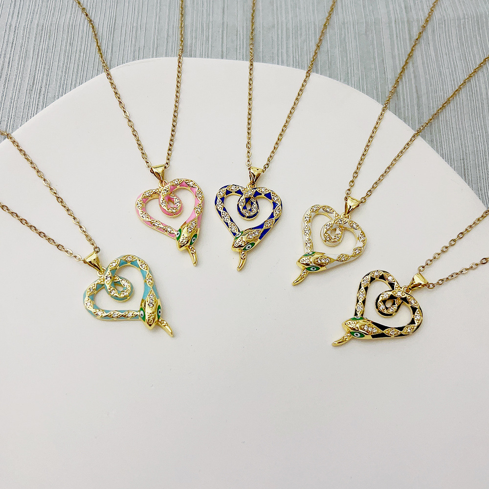 Fashion Snake Stainless Steel Copper Inlay Rhinestones Pendant Necklace 1 Piece