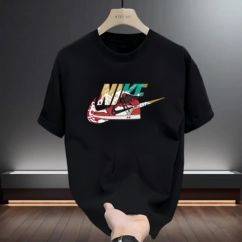 Men's Summer Trendy New Heavyweight Pure Cotton Short-Sleeve T-Shirt, Casual Versatile Sports Base Shirt, Half-Sleeve Top