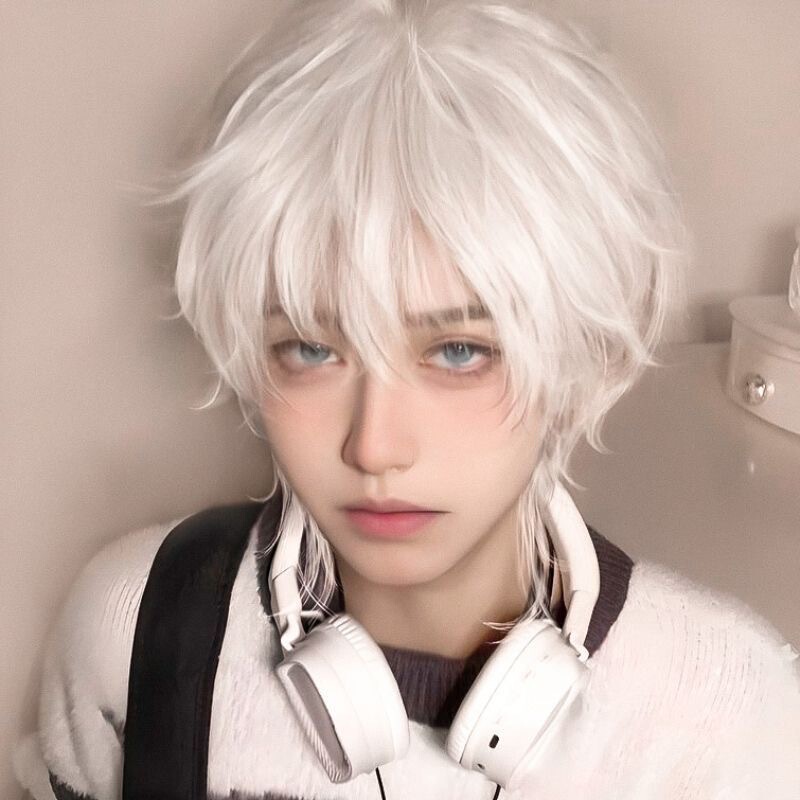 Cheng Ming Matte Silk Japanese Fake Hair Pure White cos Secondary Male Short Hair Young Sense Natural Student Headgear
