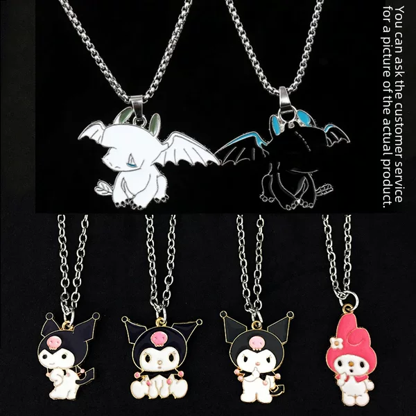 Cartoon Kulomi Merlot Black and White Dragon Double Evil Necklace Pendant Glue Dropping Oil Accessories Pendant Accessories