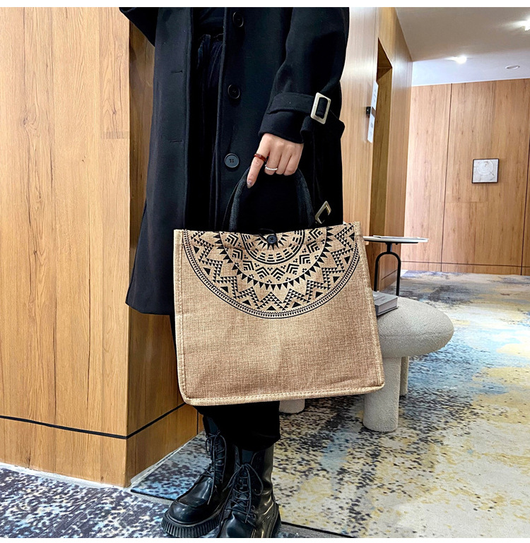Foreign trade women's bag, cross-border linen handbag bag, 2021 Korean version composite jute cloth bag, fashionable single-shoulder shopping bag undefined
