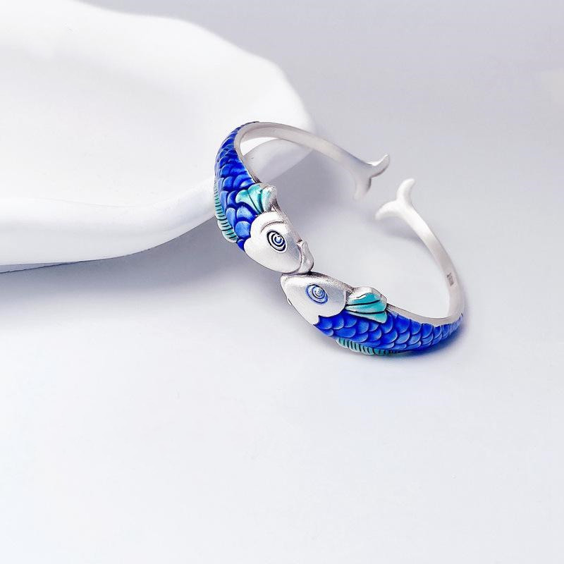 Ethnic Style Epoxy Technology Blue Carp Bracelet