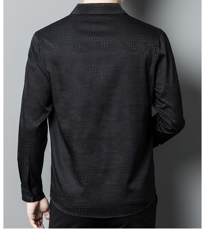 Áo sơ mi nam dài tay lụa tơ tằm cao cấp họa tiết jacquard không cần ủi — CS13 trắng chi tiết 16