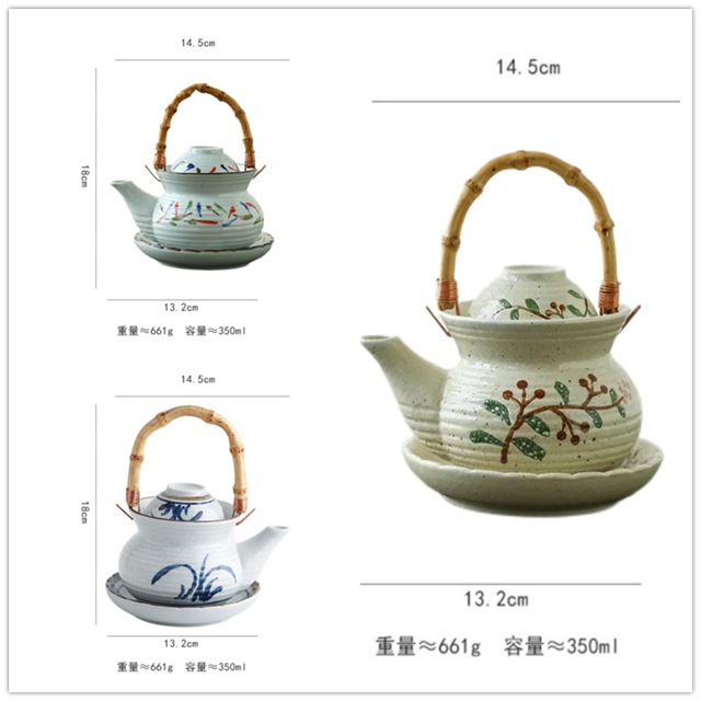 日式海鲜壶土瓶蒸陶瓷餐具松茸汤壶寿司料理店商用创意提梁小茶壶
