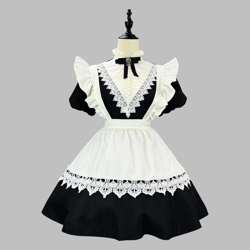 クロスボーダー新製品ゴシック修道女黒ロングとショートOPスリーブエプロンマルチウェアメイド服ハロウィンメイド服|undefined