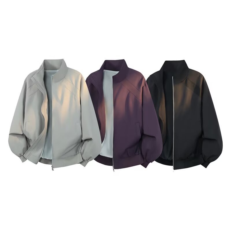 New cross-border ribbed patchwork deconstructed design flight jacket for men and women, stand-up collar top, American style casual jacket New cross-border ribbed patchwork deconstructed design flight jacket for men and women, stand-up collar top, American style casual jacket