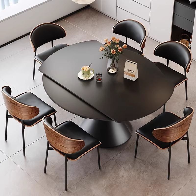 Black Rotating Telescopic Italian Dining Table Light Luxury Small Apartment Square and Round Dual-Purpose Round Table Modern Dining Table Home Simple