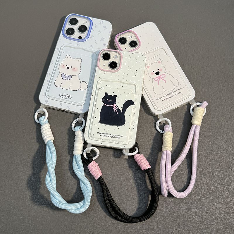 Fun and Cute Puppy Suitable for Iphone16/15 Apple Mobile Phone Case 14Promax Card Holder 13/12 Lanyard for Women