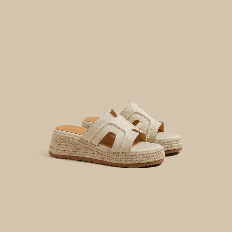Luth mismo estilo ~ Sandalias de plataforma de bizcocho de paja para mujer 2025 verano nuevo estilo exterior sandalias y zapatillas de tacón alto para mujer