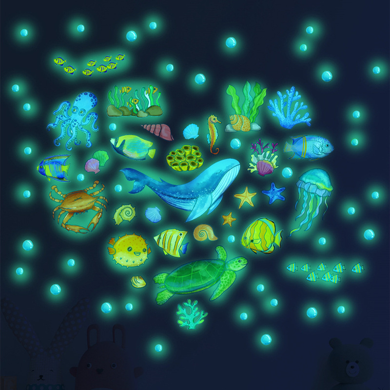Luminous Underwater World Baby Cartoon Animal Fluorescent Star Sticker Bedroom Dormitory Children's Room Decorative Wall Sticker