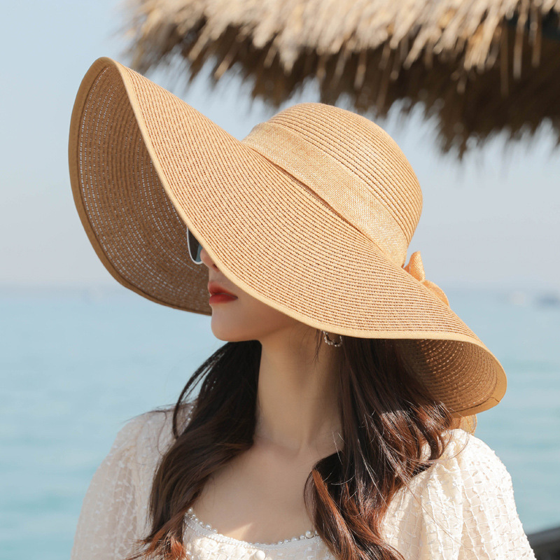 夏季遮阳帽大檐草帽防晒帽沙滩帽女海边夏天可折叠太阳帽百搭帽子